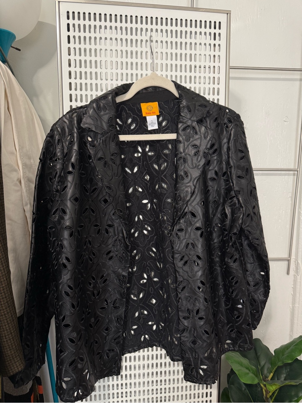 Ruby Rd. Black Laser-Cut Open-Front Jacket